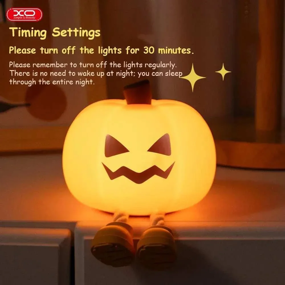 XO-OZ08 Halloween Pumpkin LED Night Light Dimmable Silicone Rechargeable Lamp